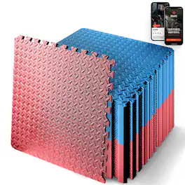 Pyle - SQUATZ Thick Puzzle Exercise Mat Foam Interlocking Tiles Protect Floors from Gym Equipment Exercise, Durable Non-Skid - Red & Blue
