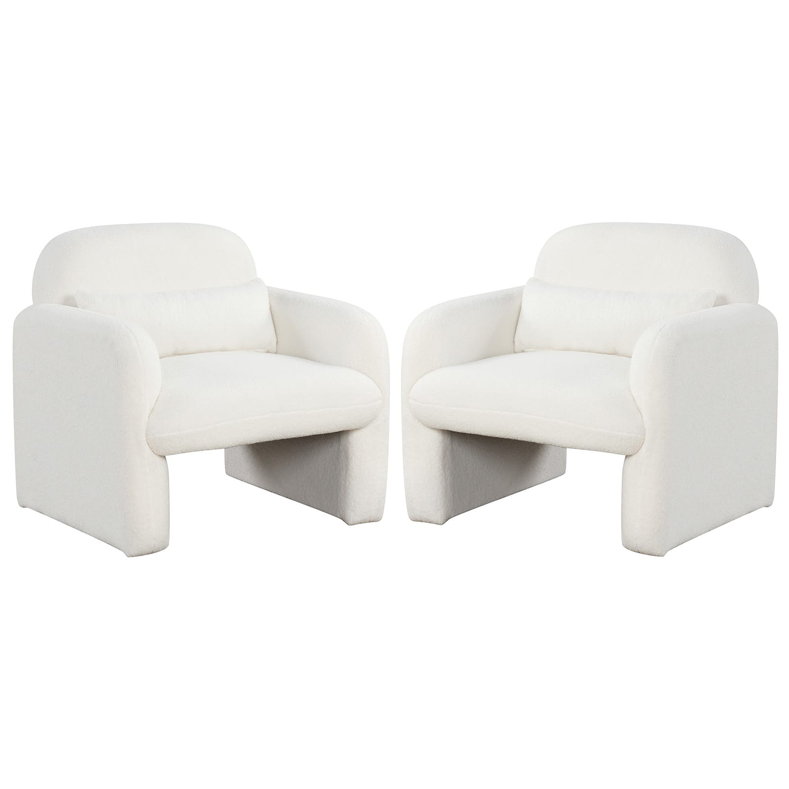 Gymax - 2PCS Modern Accent Chair Sherpa Fabric Upholstered Armchair w/ Waist Pillow - White