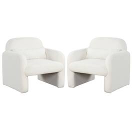 Gymax - 2PCS Modern Accent Chair Sherpa Fabric Upholstered Armchair w/ Waist Pillow - White