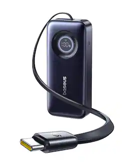 Baseus - Enercore 20000 mAh Fast Charging Power Bank with 67 W Retractable USB‑C Cable - Black