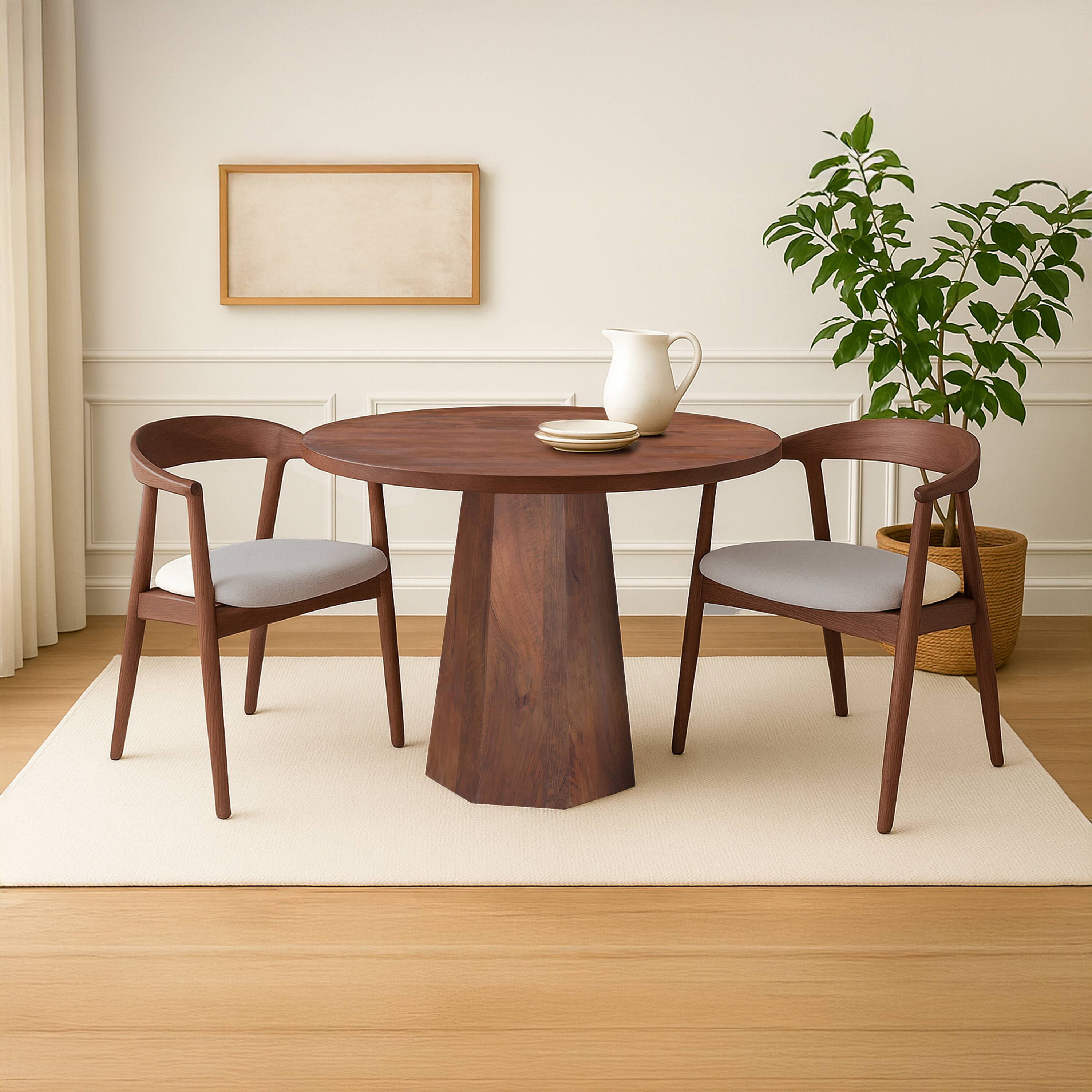 Alt View 6. Manhattan Lane - Koi Dining Table | 42" Round Top | Handmade | Octagonal Pedestal Base - Brown.