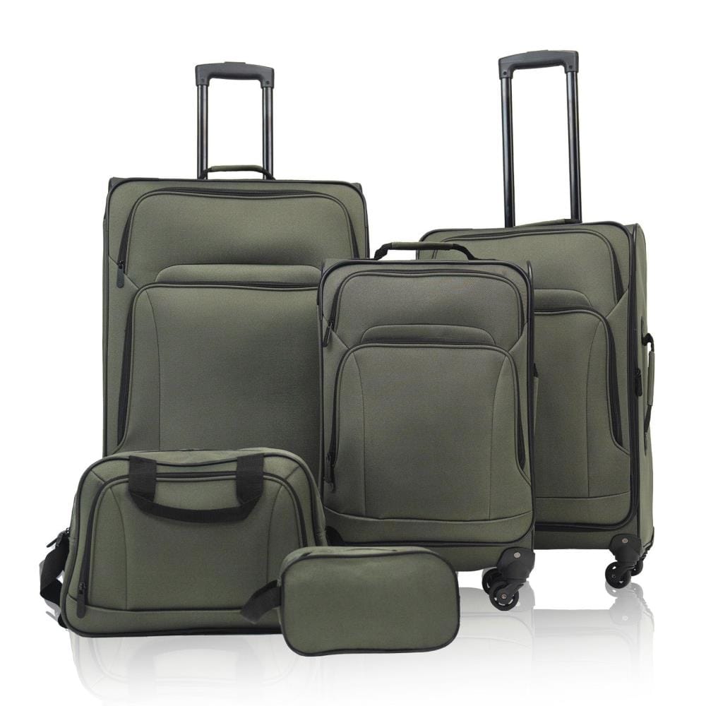 BreeBe - SoftshellLuggage Expandable 3 Piece Set Suitcase with Duffel Bag Softside Lightweight Luggage Travel Set - Dark Green