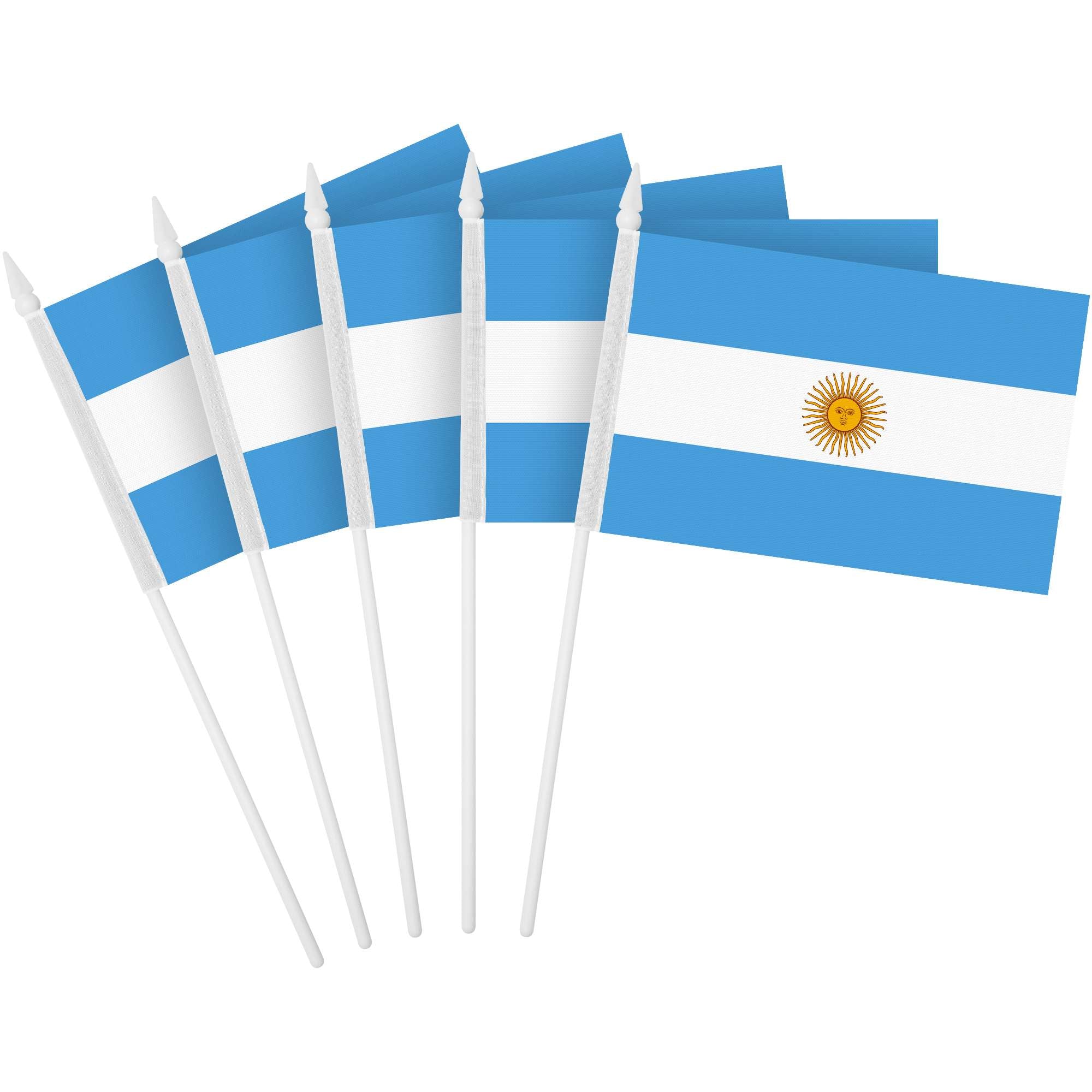 Front. G128 - 10-Pack 4 x 6 in Argentina Handheld Stick Flags - Blue and White.