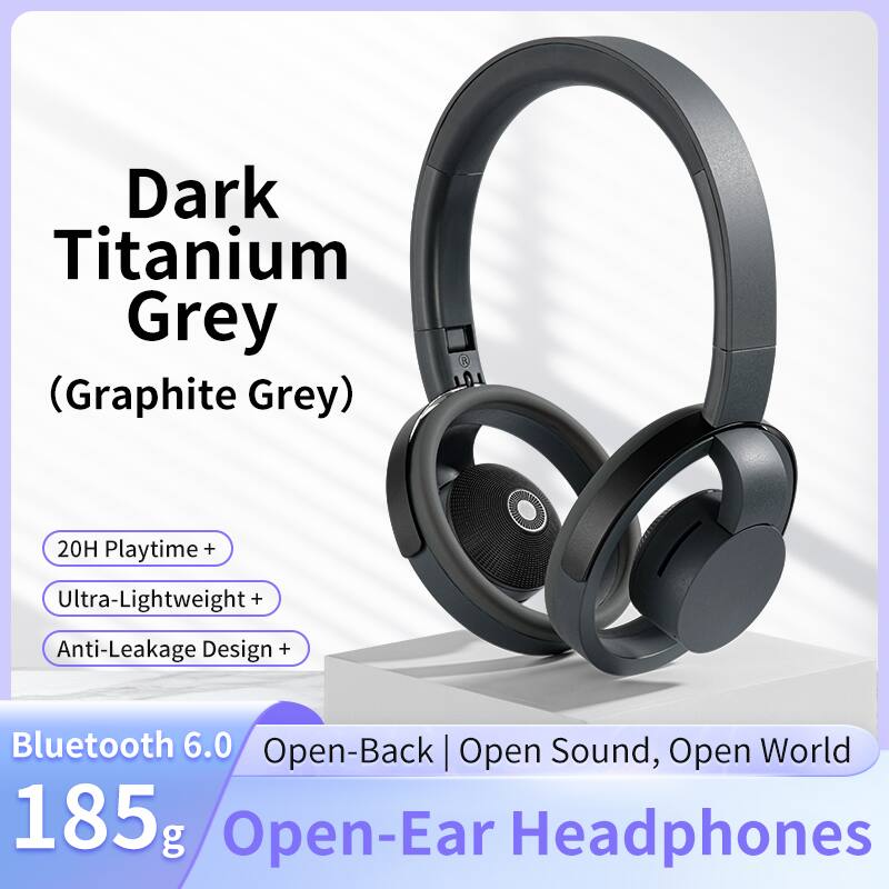 Dark Titanium Grey (Graphite Grey) 20H Playtime + Ultra-Lightweight + Anti-Leakage Design + Bluetooth 6.0 Open-Back | Open Sound, Open World 185g Open-Ear Headphones