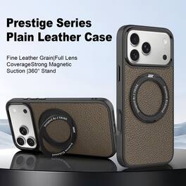 Dteck - Magnetic Case for Apple iPhone 17 Pro Max, PU Leather Texture Slim Shockproof Cover with 360° Rotatable Ring Kickstand - Brown