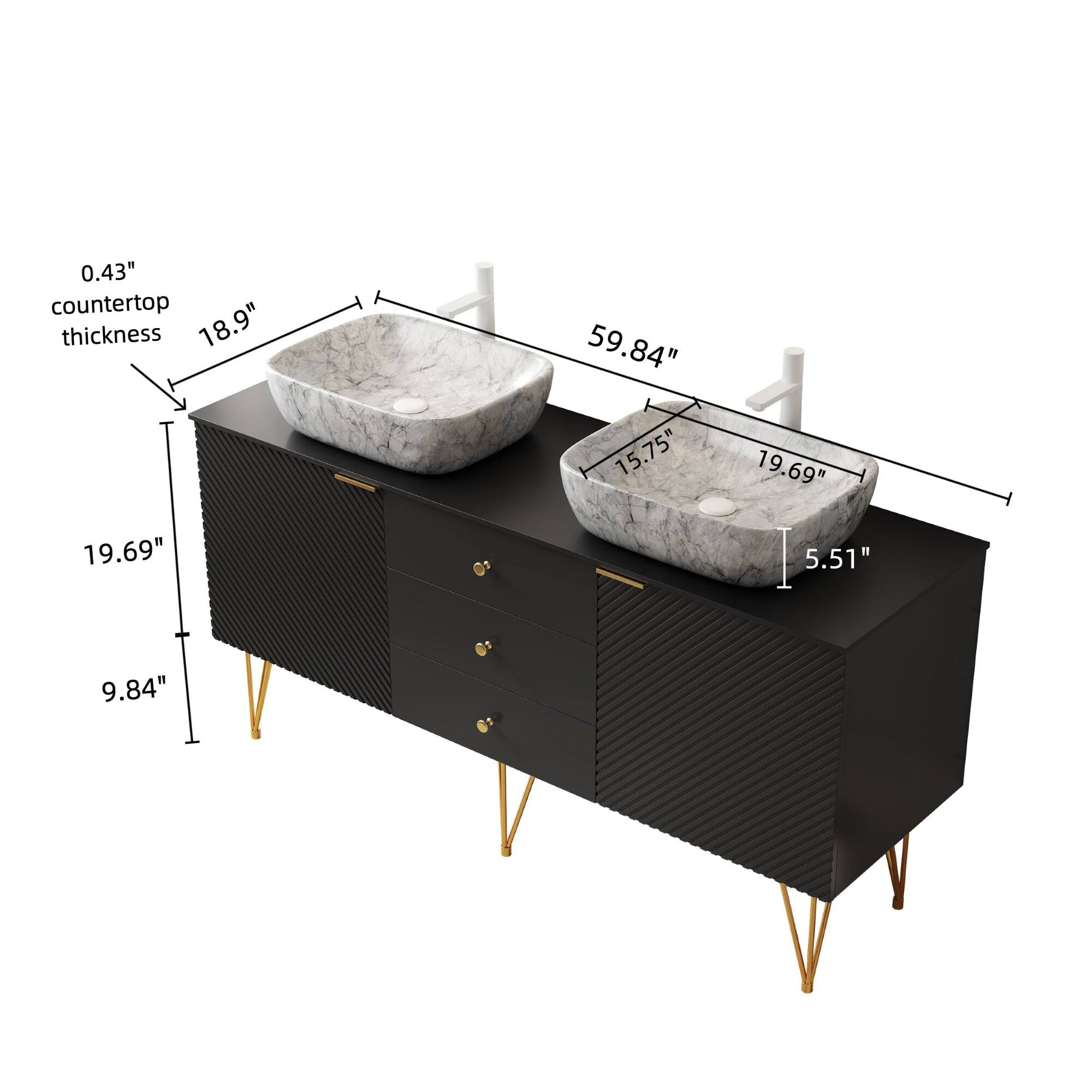 0.43" countertop thickness  
18.9"  
59.84"  
15.75"  
19.69"  
19.69"  
5.51"  
9.84"