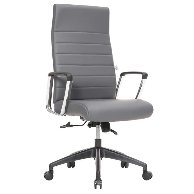 LeisureMod - Hilton Modern High-Back Leather Executive Office Chair with Adjustable Height, Tilt & Swivel - Gray