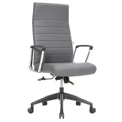 Front. LeisureMod - Hilton Modern High-Back Leather Executive Office Chair with Adjustable Height, Tilt & Swivel - Grey.