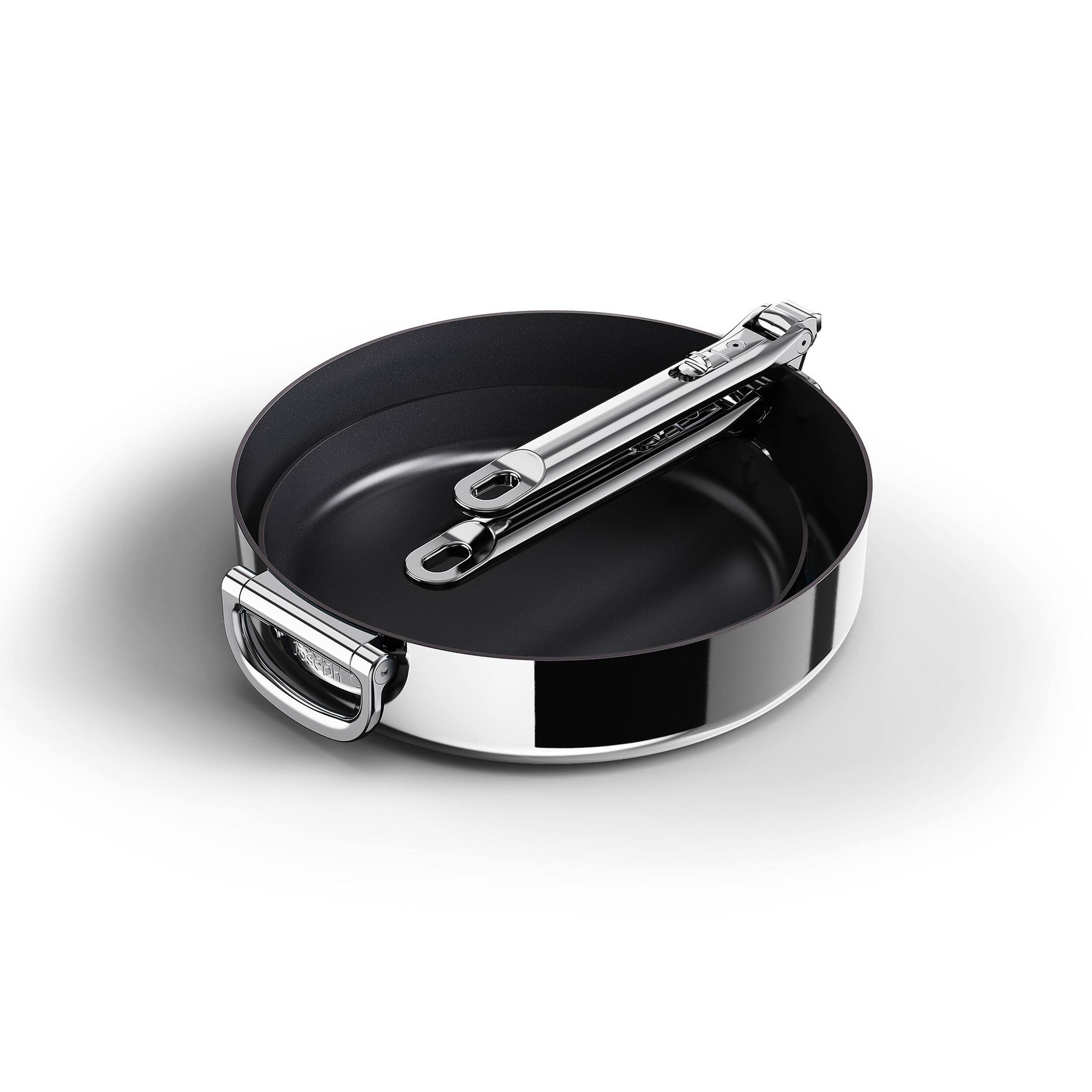 Alt View 1. Joseph Joseph - Space Steel 2-piece Ceramic Non-stick Fry Pan Set with Folding Handles - Stainless Steel.