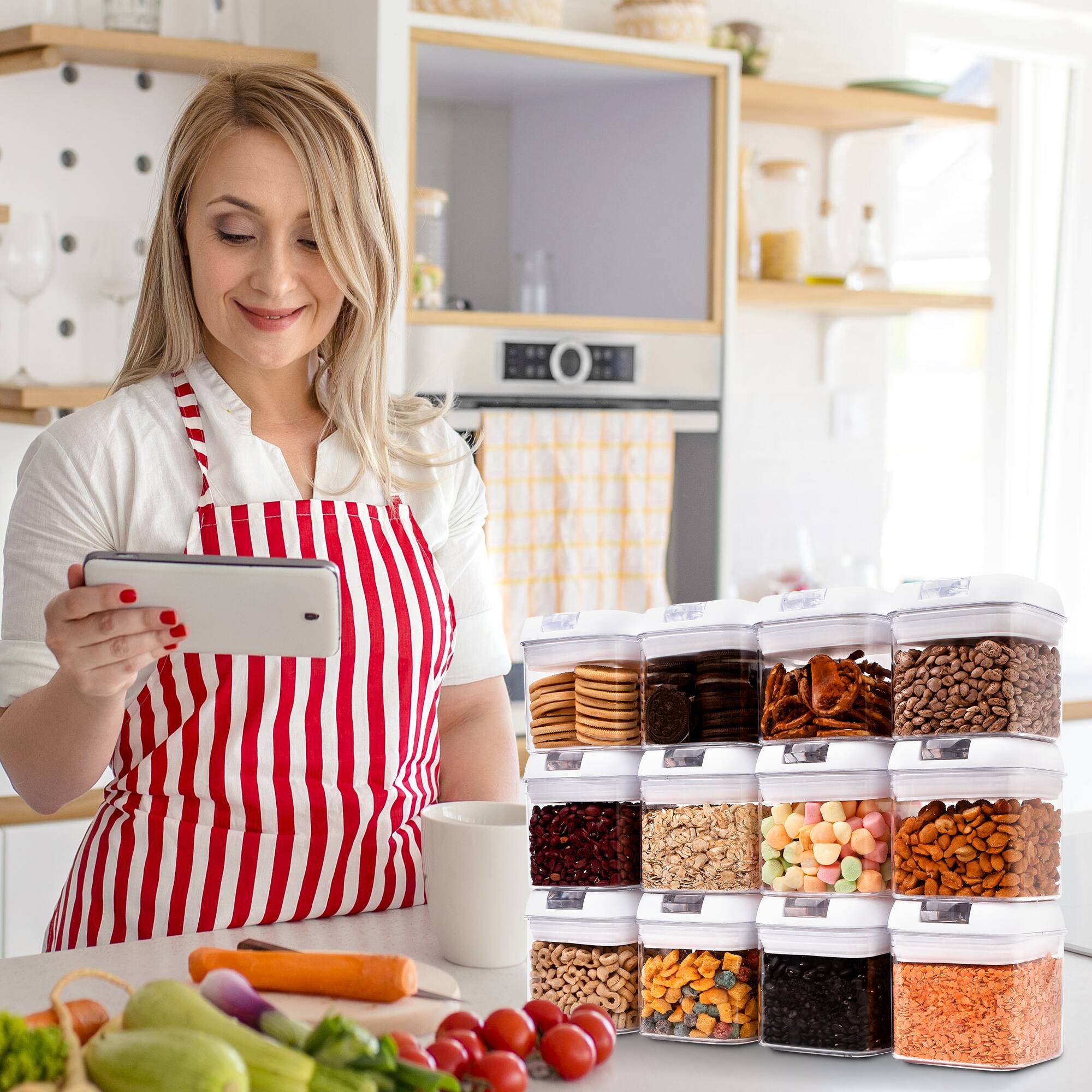 Angle. Cheer Collection - 12-Pack Airtight Food Storage Containers with Flip-Top Lids, 0.5 L, White - No Color Family.