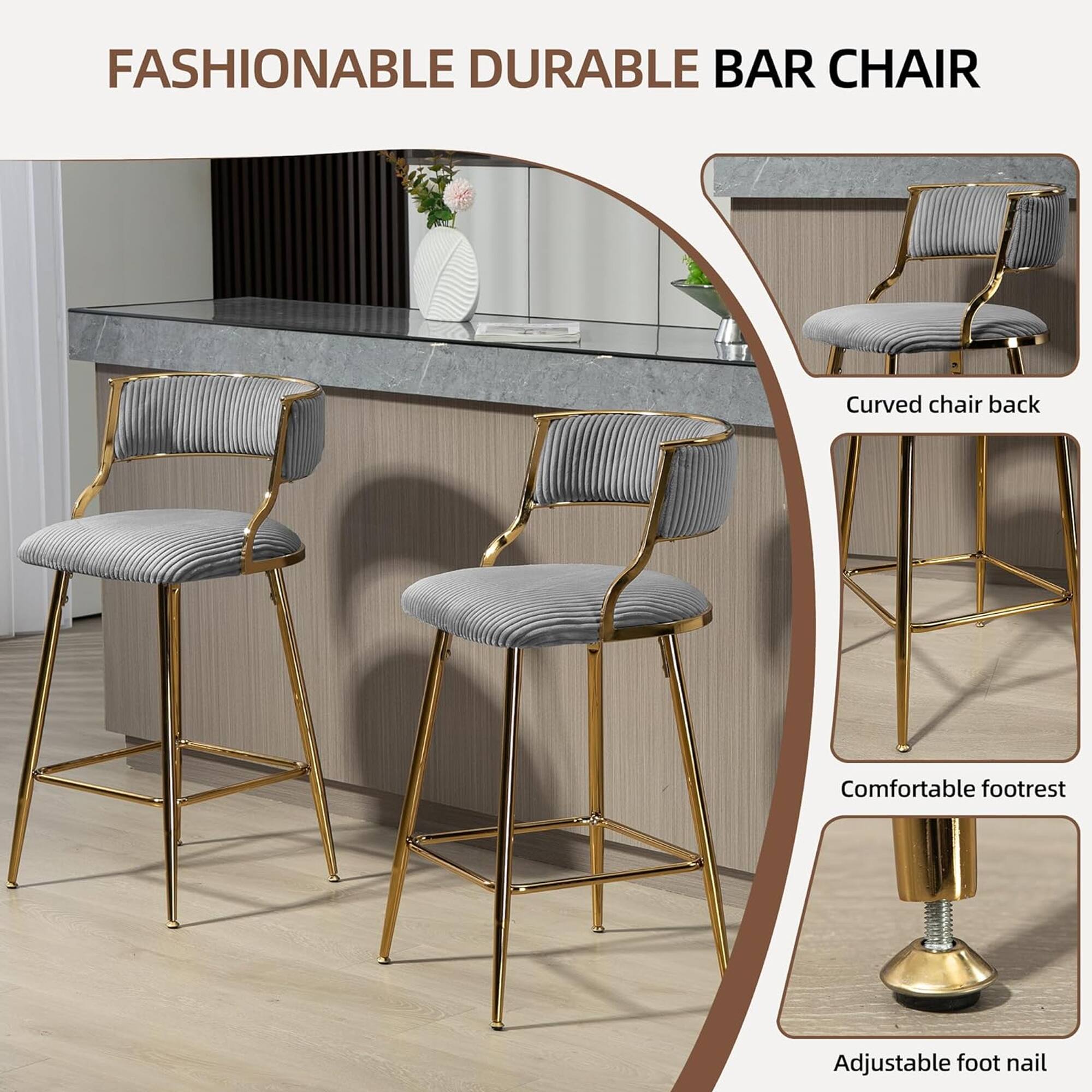 FASHIONABLE DURABLE BAR CHAIR

- Curved chair back
- Comfortable footrest
- Adjustable foot nail