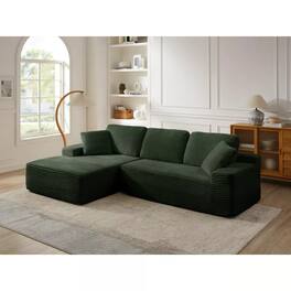 Meqiodas - 109'' Modern Boneless Sofa Couch, Corduroy Modular Sectional Sofa With L-Shape Chaise, No Assembly Required - Green