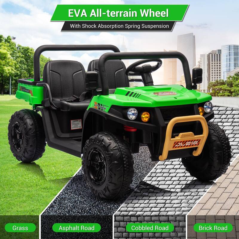 EVA All-terrain Wheel  
With Shock Absorption Spring Suspension  

Grass  
Asphalt Road  
Cobbled Road  
Brick Road