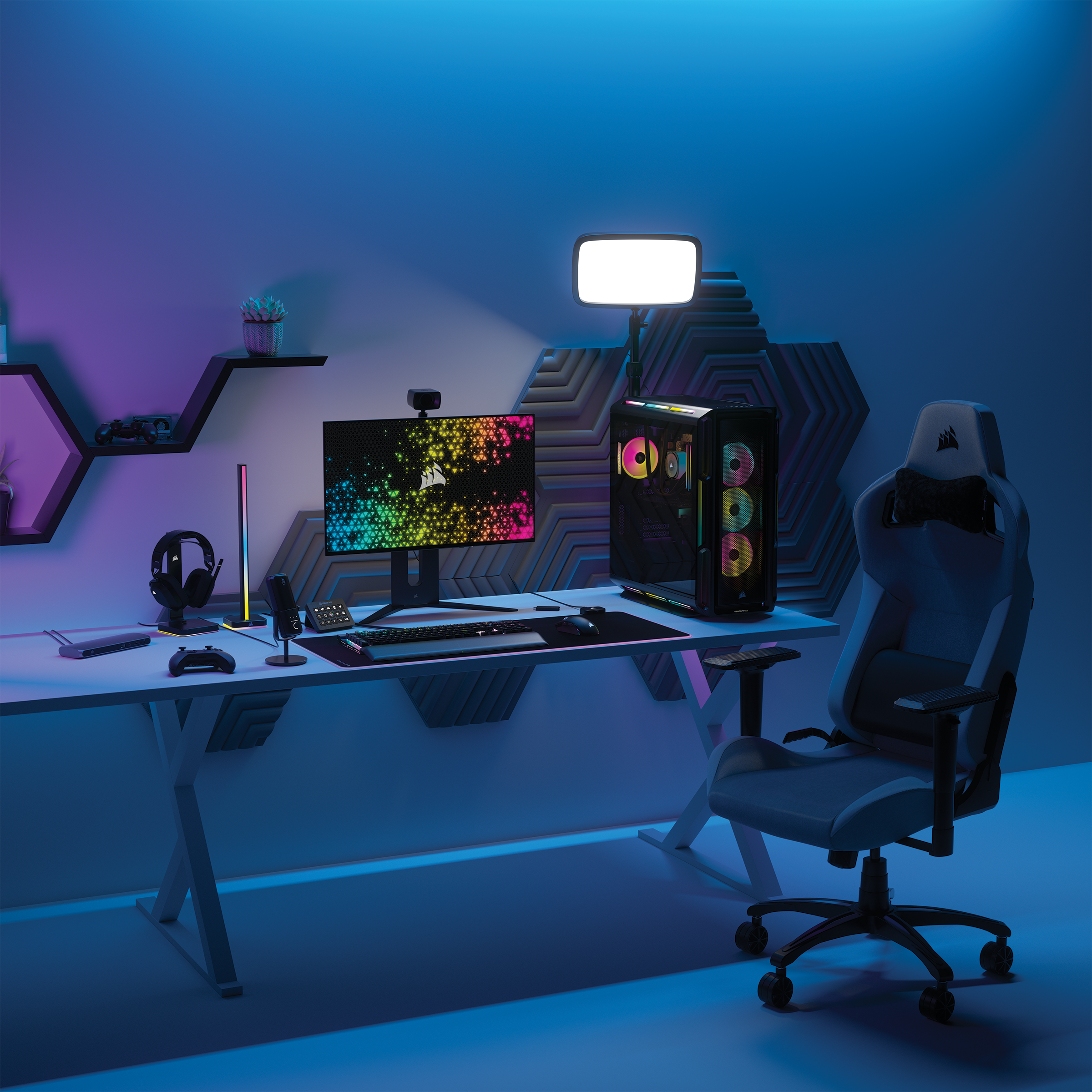 Left. CORSAIR - VENGEANCE a8200 Gaming Desktop-AMD Ryzen 7 9800X3D-64GB DDR5 6400MHz-NVIDIA GeForce 5090-2TB SSD-4TB SSD - black.