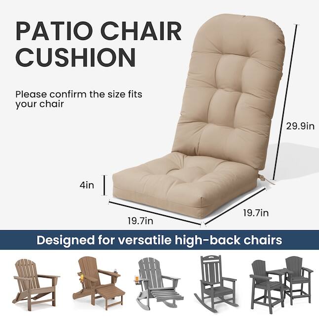 PATIO CHAIR CUSHION

Please confirm the size fits your chair

29.9in x 4in x 19.7in x 19.7in

Designed for versatile high-back chairs