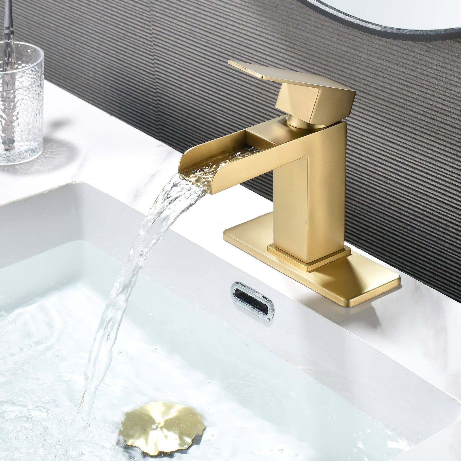 Alt View 4. Boyel Living - Brushed Gold Faucet SUS304 Waterfall Spout cUPC Cartridge 60cm Supply Line Pop Up Drain - Brushed Gold.