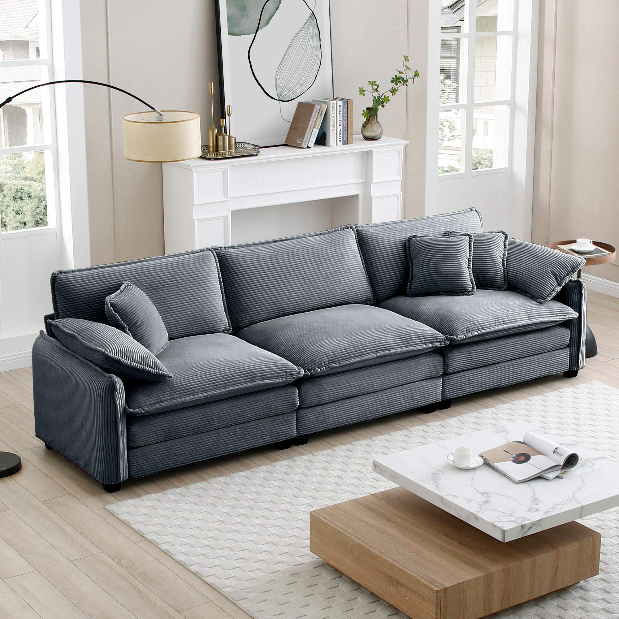 Back. LOVMOR - Mira 3 Seater Sofa Grey Corduroy 3S - Grey.