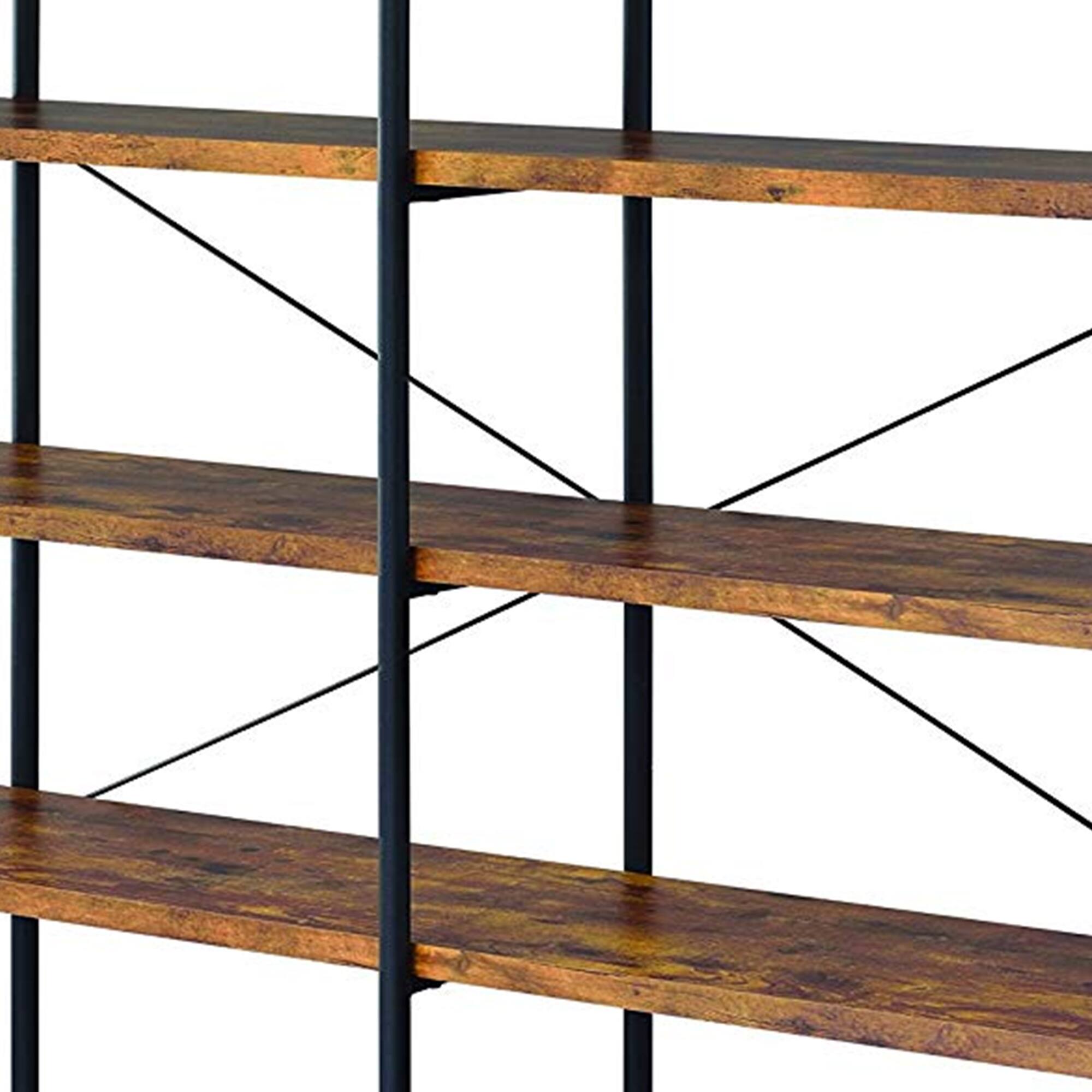 Alt View 3. Manhattan Lane - Olga 63 Inch Industrial 4 Tier Shelf Bookshelf, Particleboard, Metal Frame - Brown and Black.