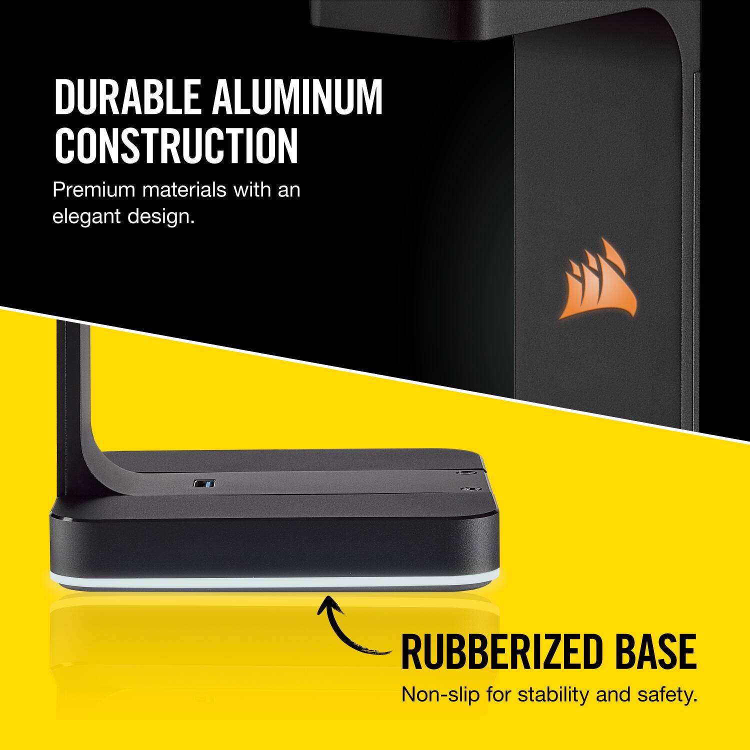 Durable Aluminum Construction: Premium materials with an elegant design. Rubberized Base: Non-slip for stability and safety.