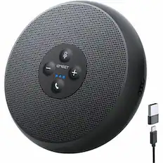 Front. EMEET - EMEET M1A - Zoom Certified USB Speakerphone, two AI Mics 360° Voice Pickup with Noise Reduction and Echo Cancellation - Black.