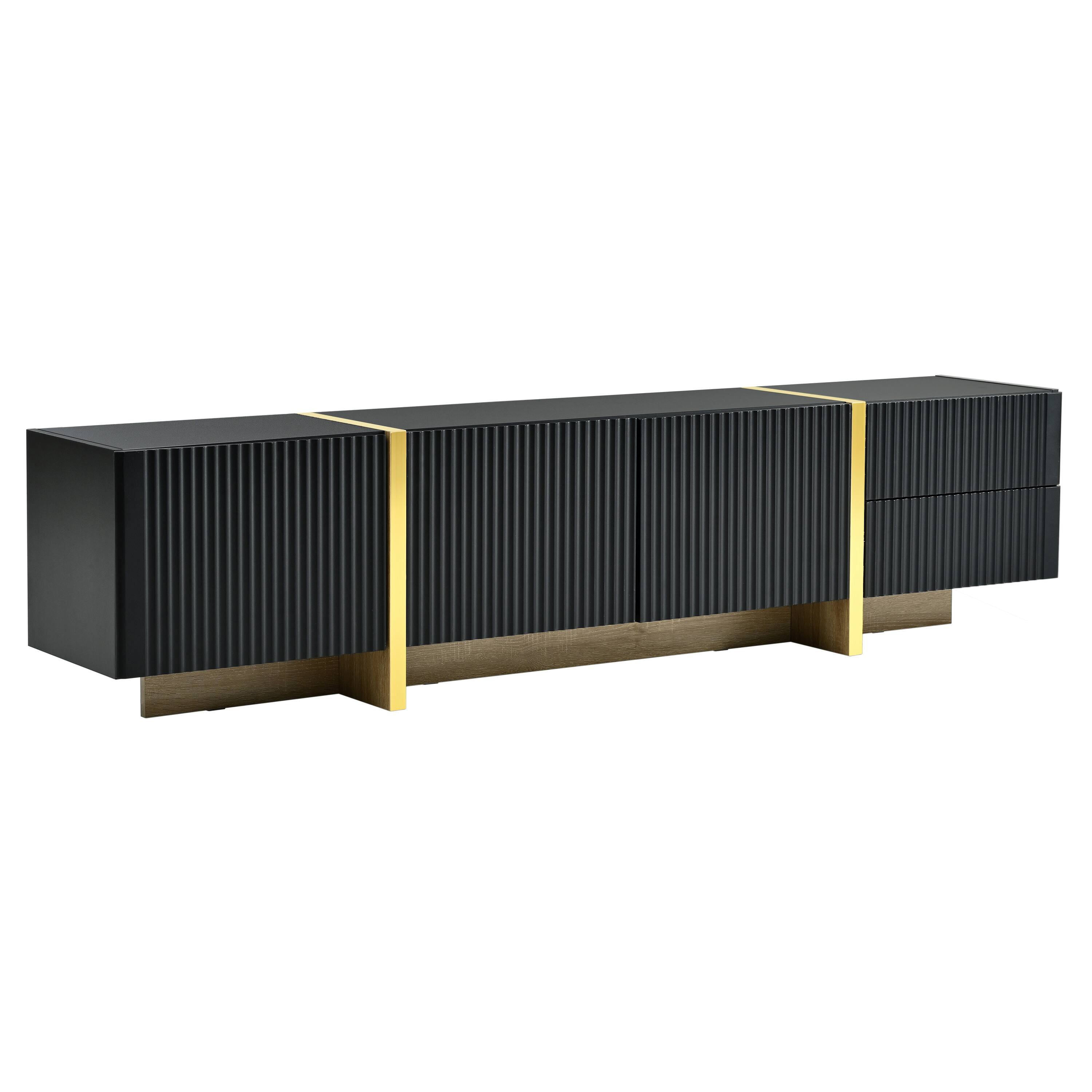 Alt View 7. Spaco - Spaco Fluted TV Stand for 80" TVs, Storage Cabinets and Drawers, Golden Wood Grain Legs, Luxury Console for Living Room - Black.
