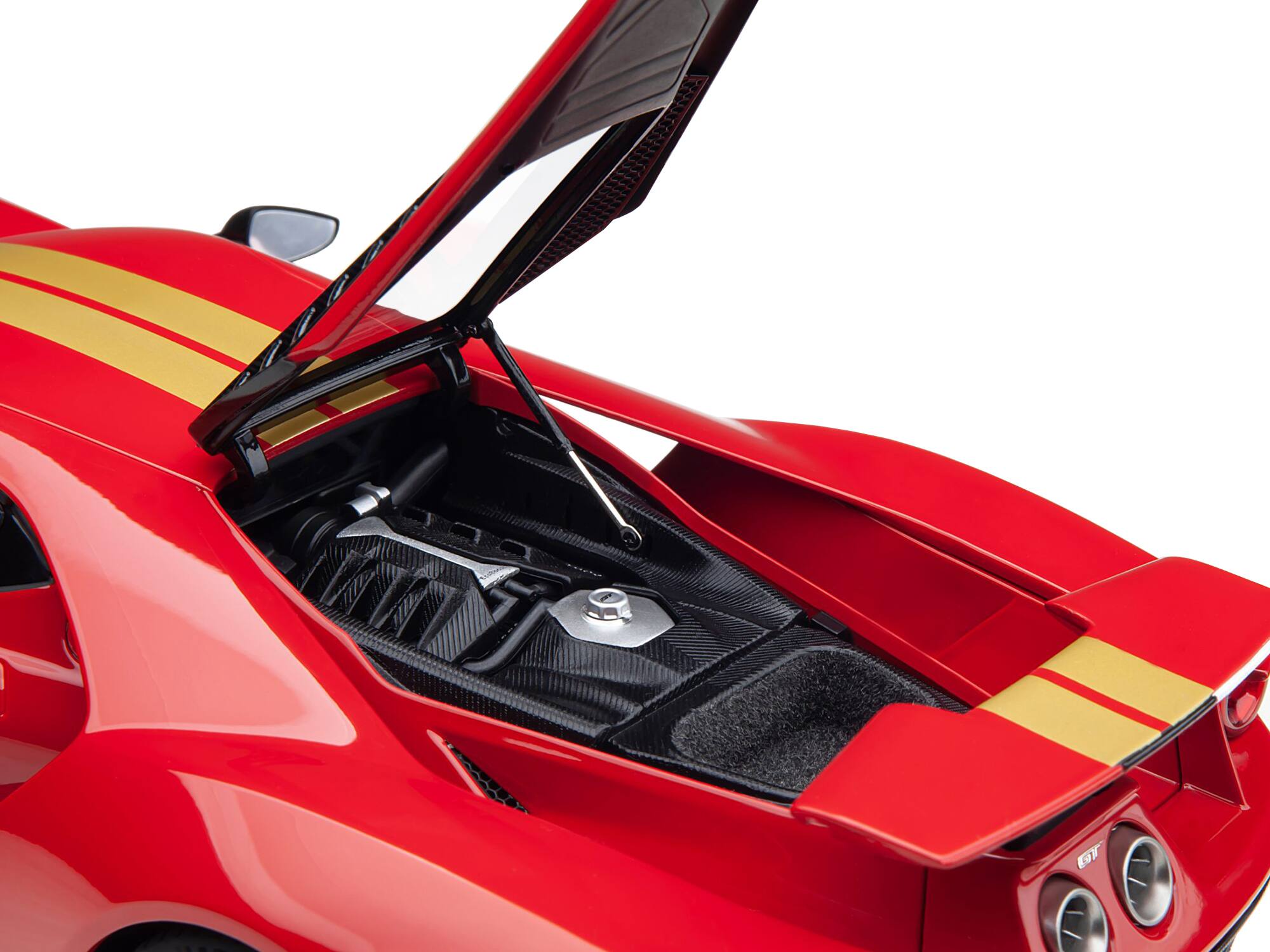 Back. Autoart - Ford GT Heritage Edition #16 "Alan Mann" Red Metallic with Gold Stripes 1/18 Model Car by Autoart - Red Metallic With Gold Stripes.