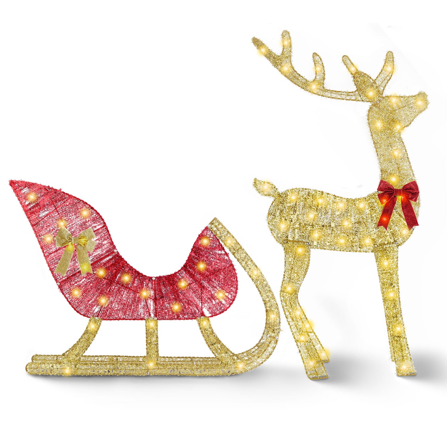 DirectDeals - Lighted Christmas Reindeer & Sleigh - Gold