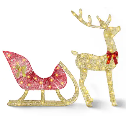 Front. DirectDeals - Lighted Christmas Reindeer & Sleigh - Gold.