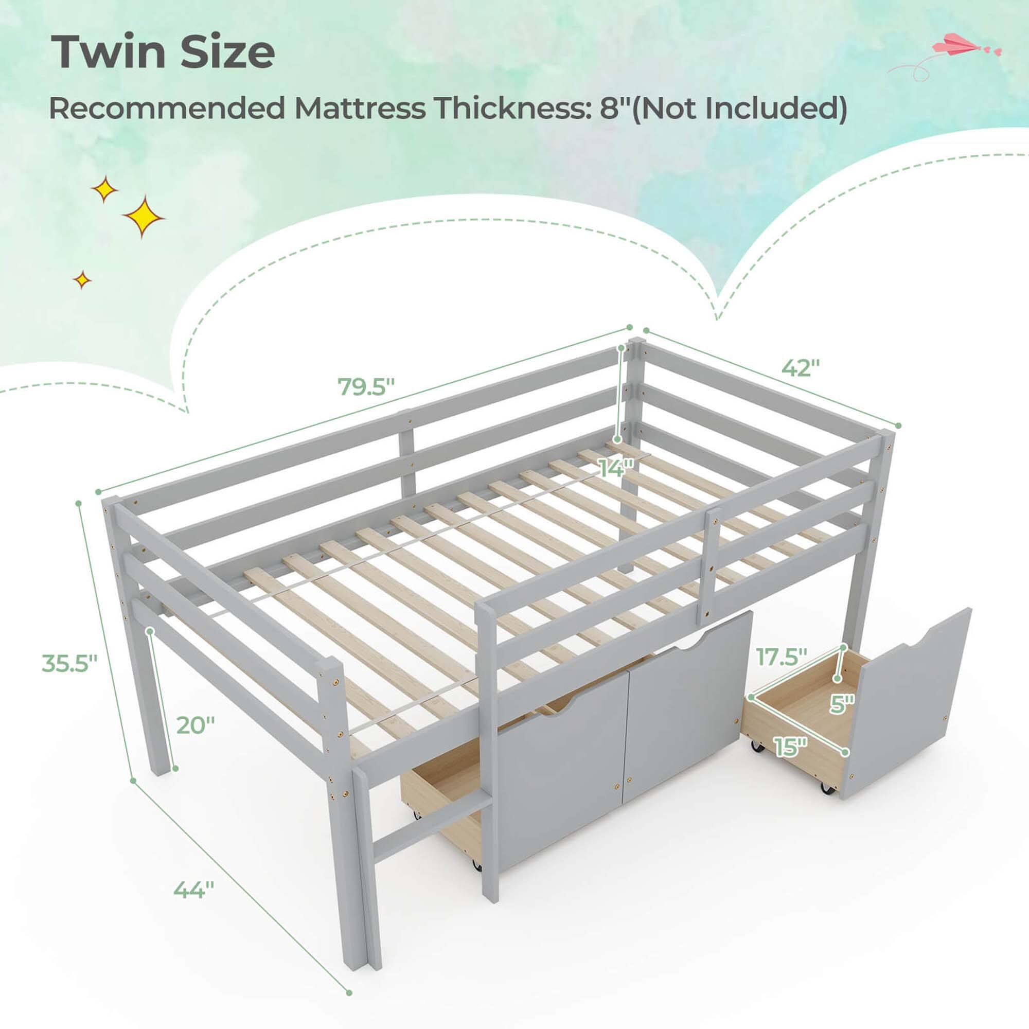 Twin Size Recommended Mattress Thickness: 8" (Not Included) 79.5"