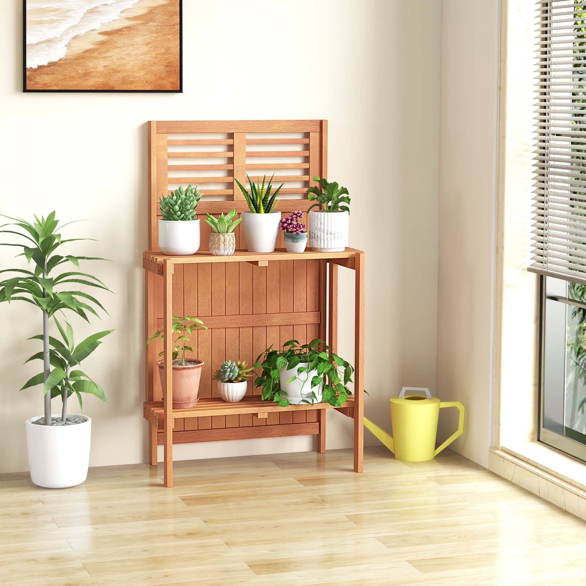Alt View 5. Costway - Wood Potting Bench Waterproof Garden Table with 2-Tier Open Storage Shelf - Natural.