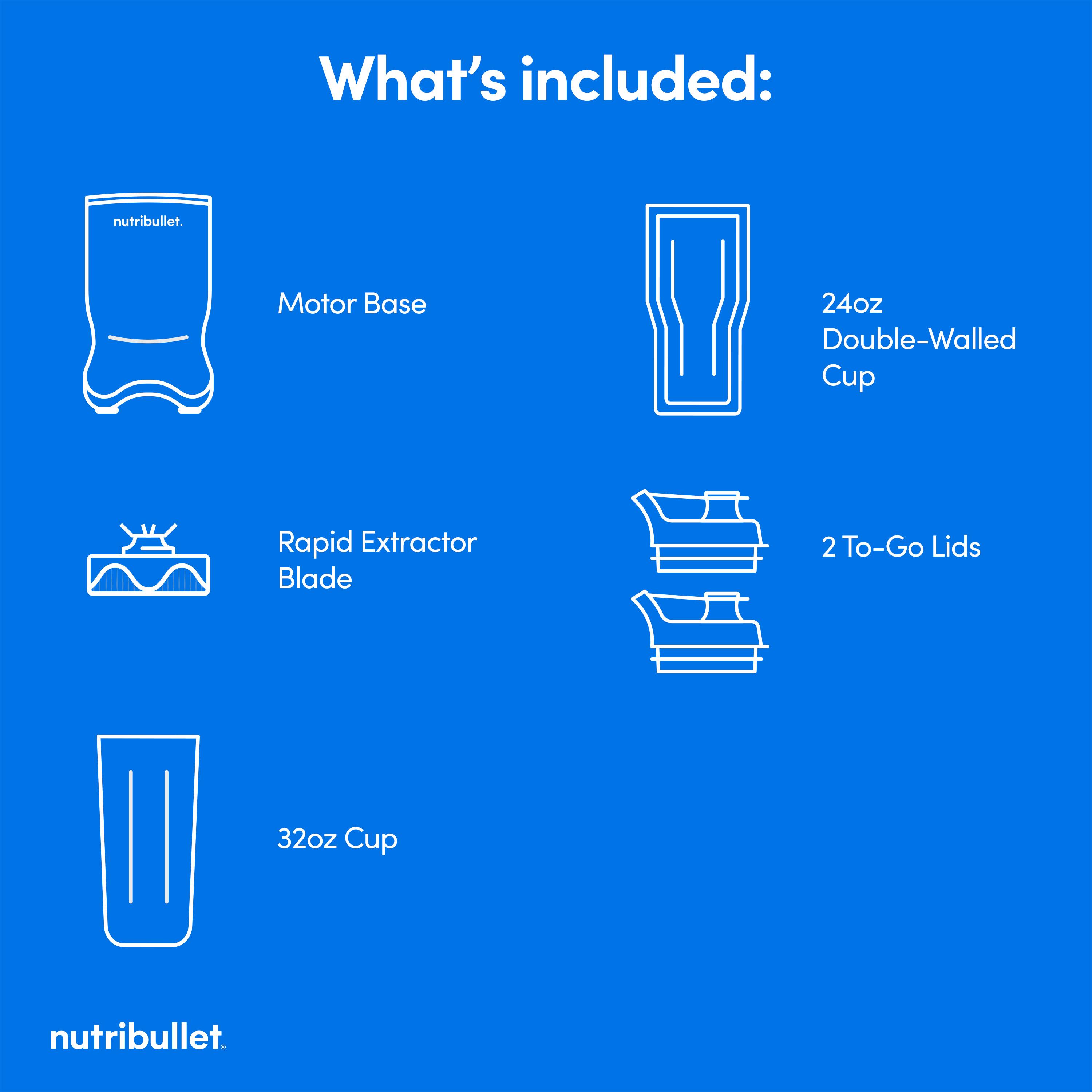 What's included:

- Motor Base
- 24oz Double-Walled Cup
- Rapid Extractor Blade
- 2 To-Go Lids
- 32oz Cup