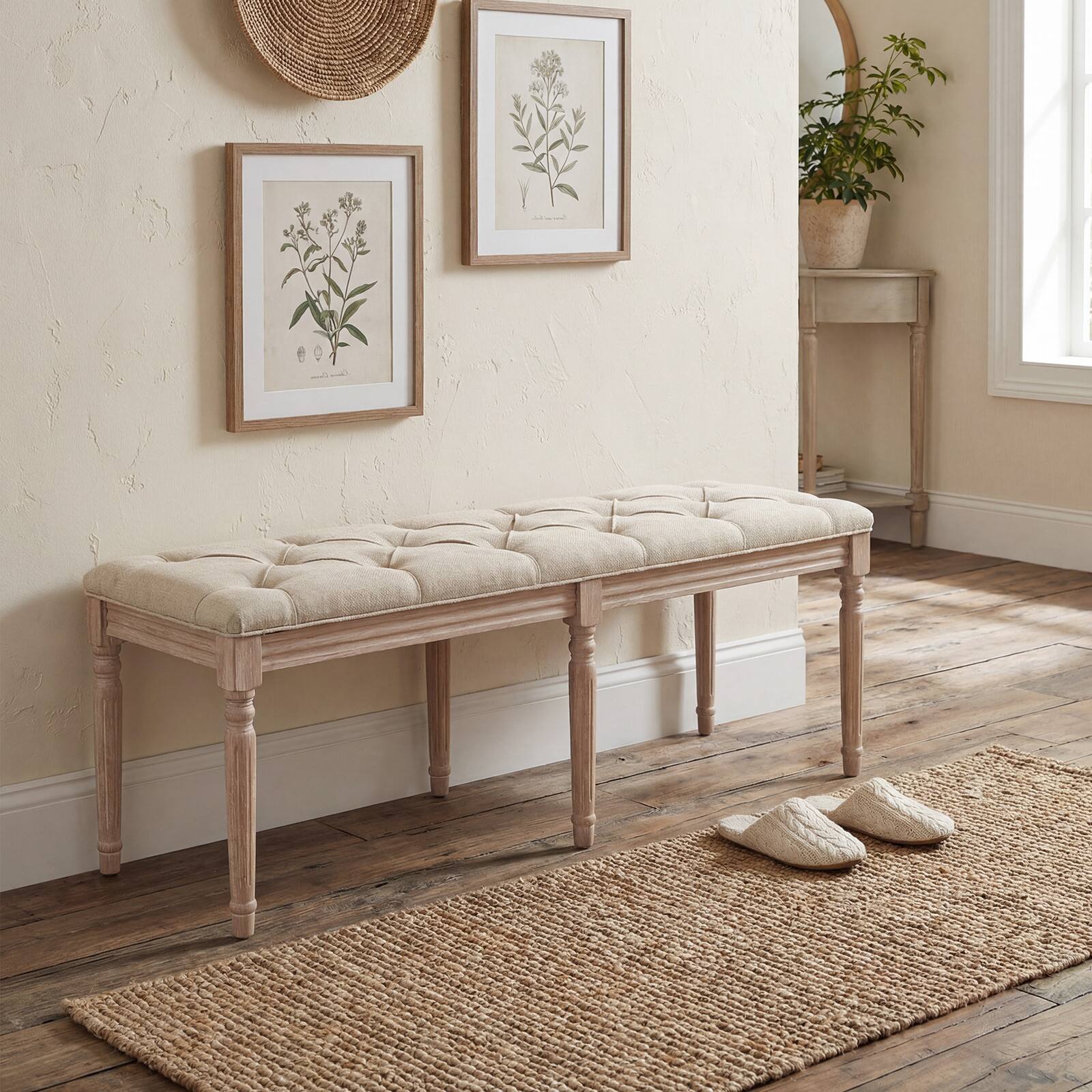 Alt View 1. Costway - Costway 2 PCS 47.5” End of Bed Bench w/Tufted Decoration & Antiqued Legs for Living Room - Beige.