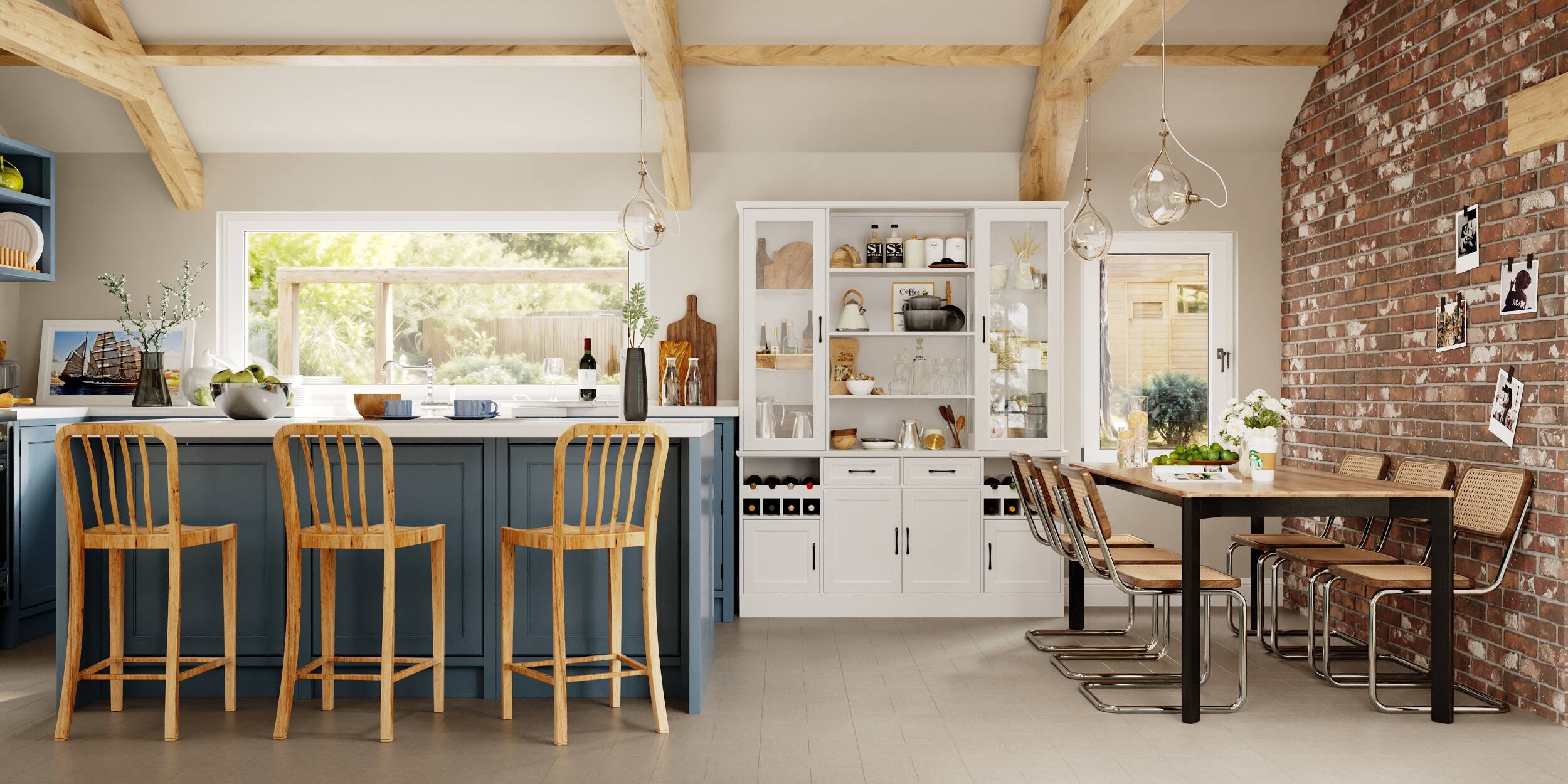 Alt View 7. Famapy - Famapy Multi - functional Kitchen Storage Cabinet - Adjustable Shelves, Glass Doors & Wine Rack - White.