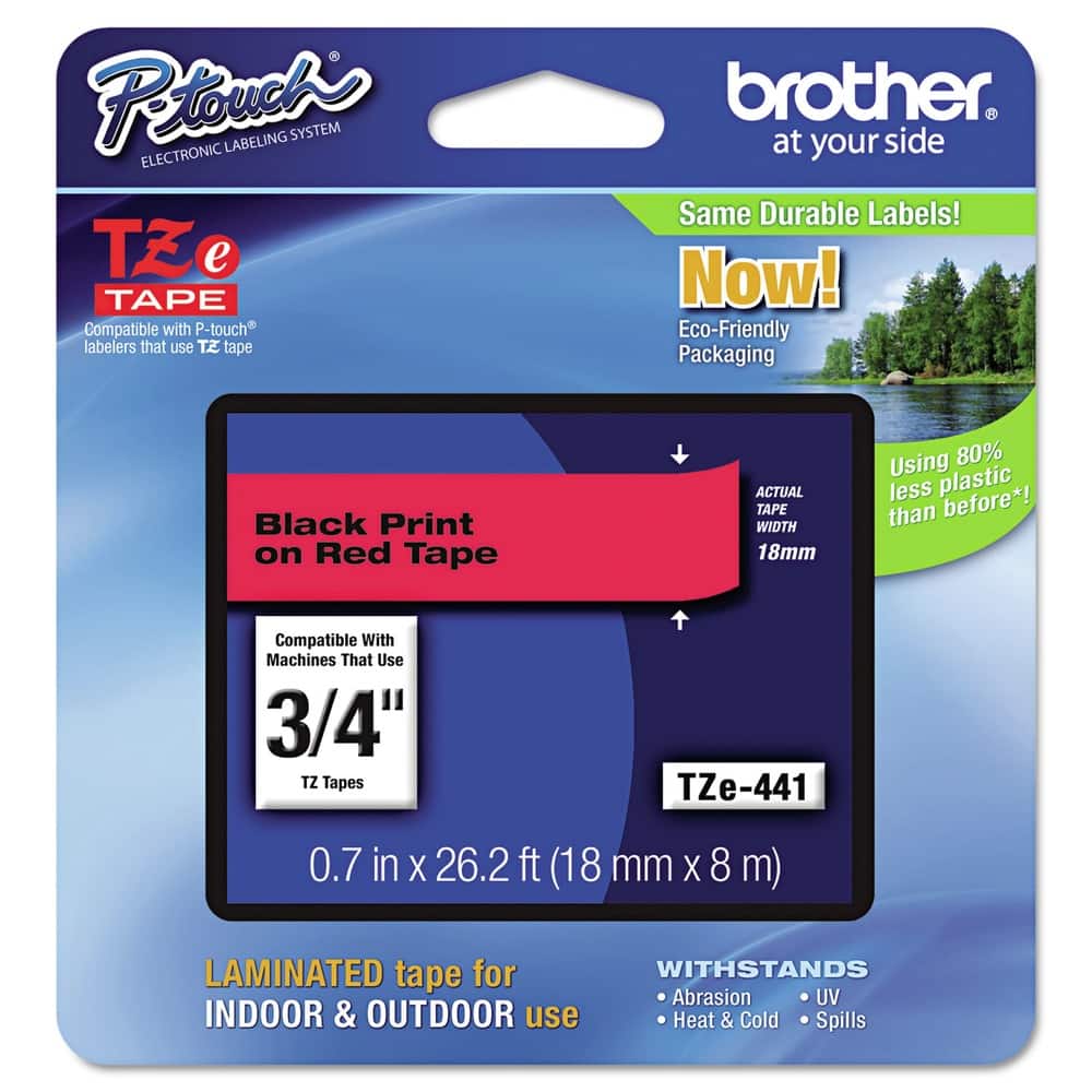 Brother - P-Touch TZE441 0.7 in. x 26.2 ft. TZe Standard Adhesive Laminated Labeling Tape - Black on - Red