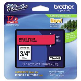 Brother - P-Touch TZE441 0.7 in. x 26.2 ft. TZe Standard Adhesive Laminated Labeling Tape - Black on - Red