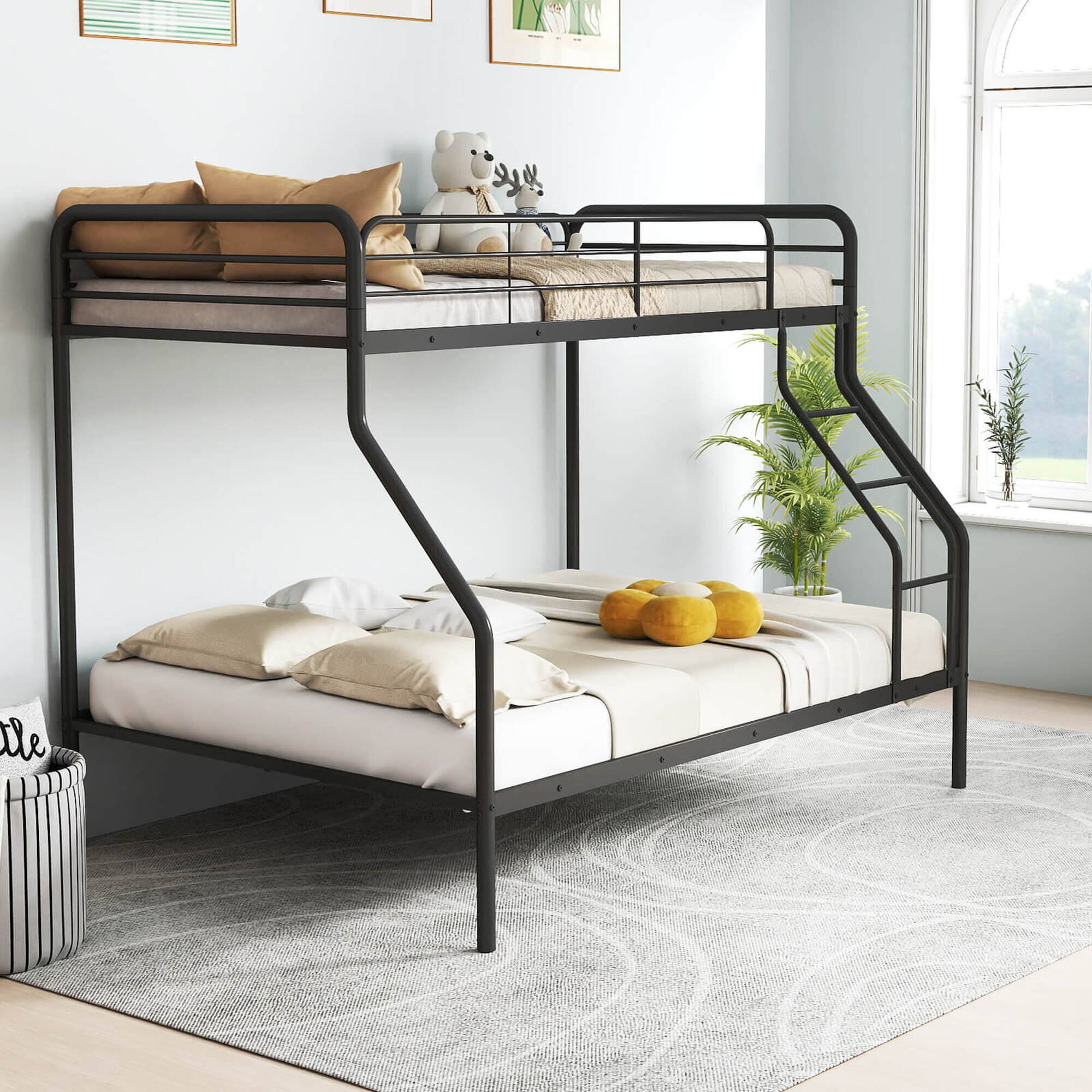 Alt View 2. Costway - Twin over Full Metal Bunk Bed with Inclined Ladder Safety Guardrail, Slat Support - Black.