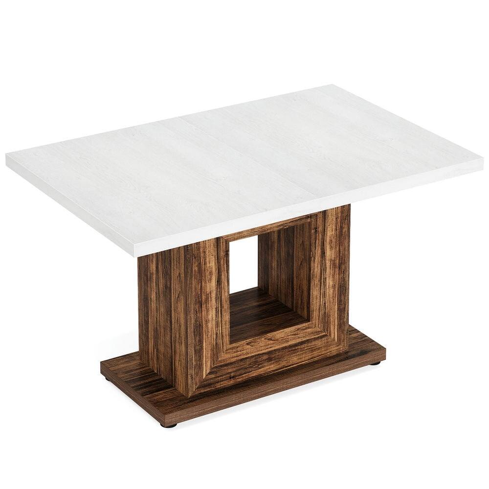 Left. Kadyn - Kadyn Dining Table, Living Room Table 47" Wooden, Farmhouse Kitchen Dinner Table for 4,Brown & White - White.