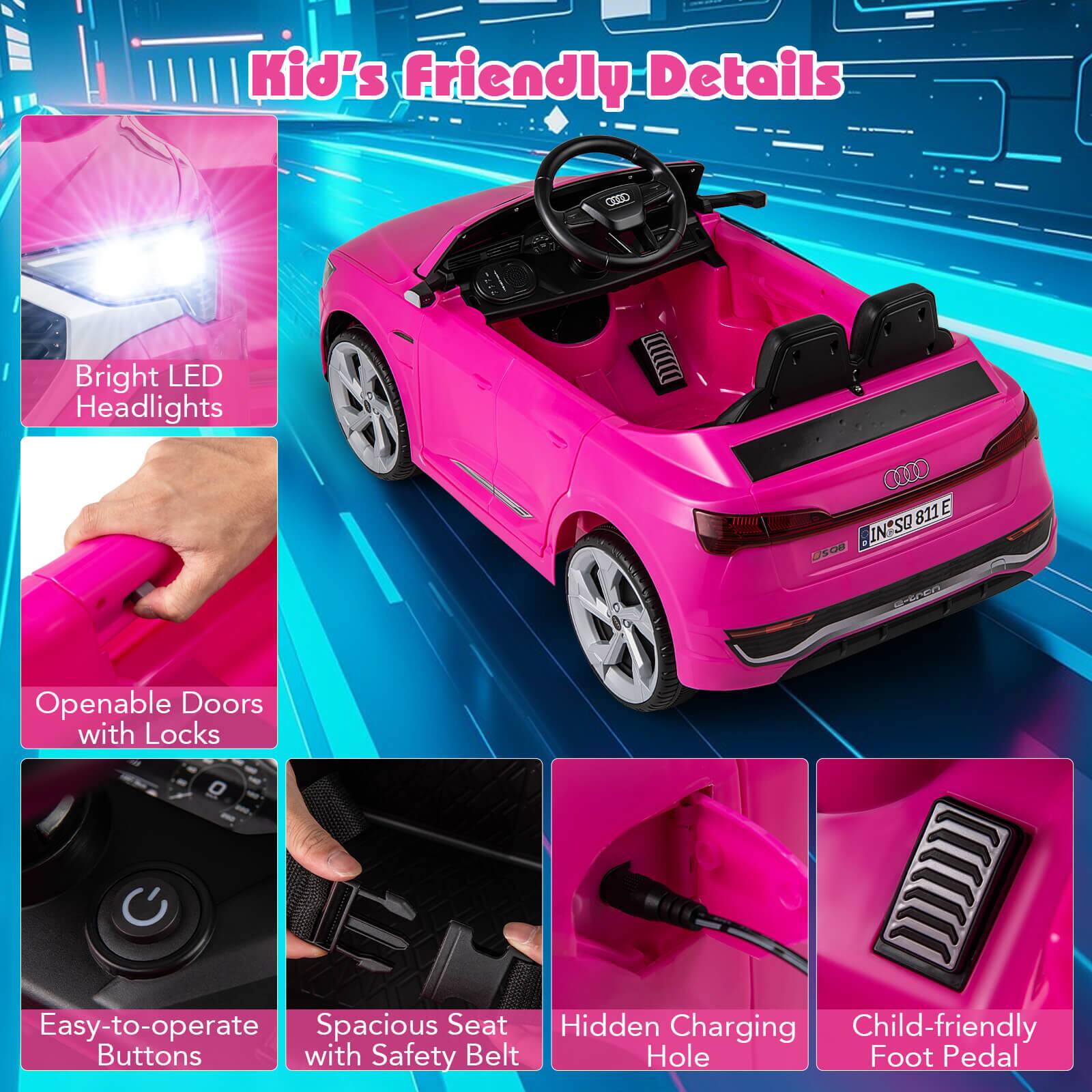 Kid's Friendly Details

- Bright LED Headlights
- Openable Doors with Locks
- Easy-to-operate Buttons
- Spacious Seat with Safety Belt
- Hidden Charging Hole
- Child-friendly Foot Pedal