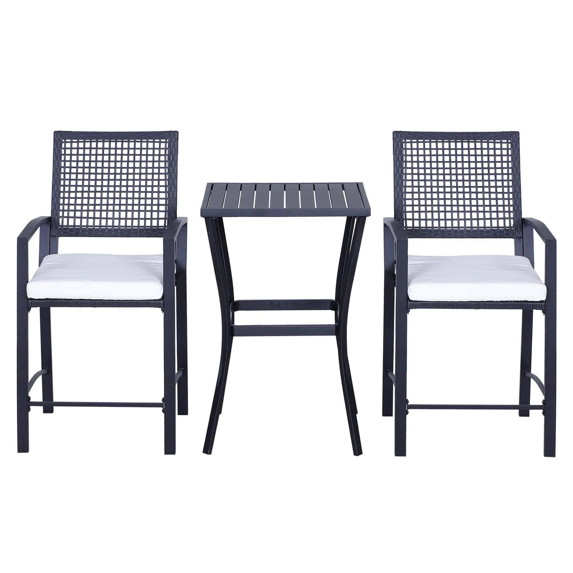 Alt View 7. Spaco - Spaco 3PCS Patio Bar Set with Soft Cushion,Rattan Outdoor Furniture Set - Black.