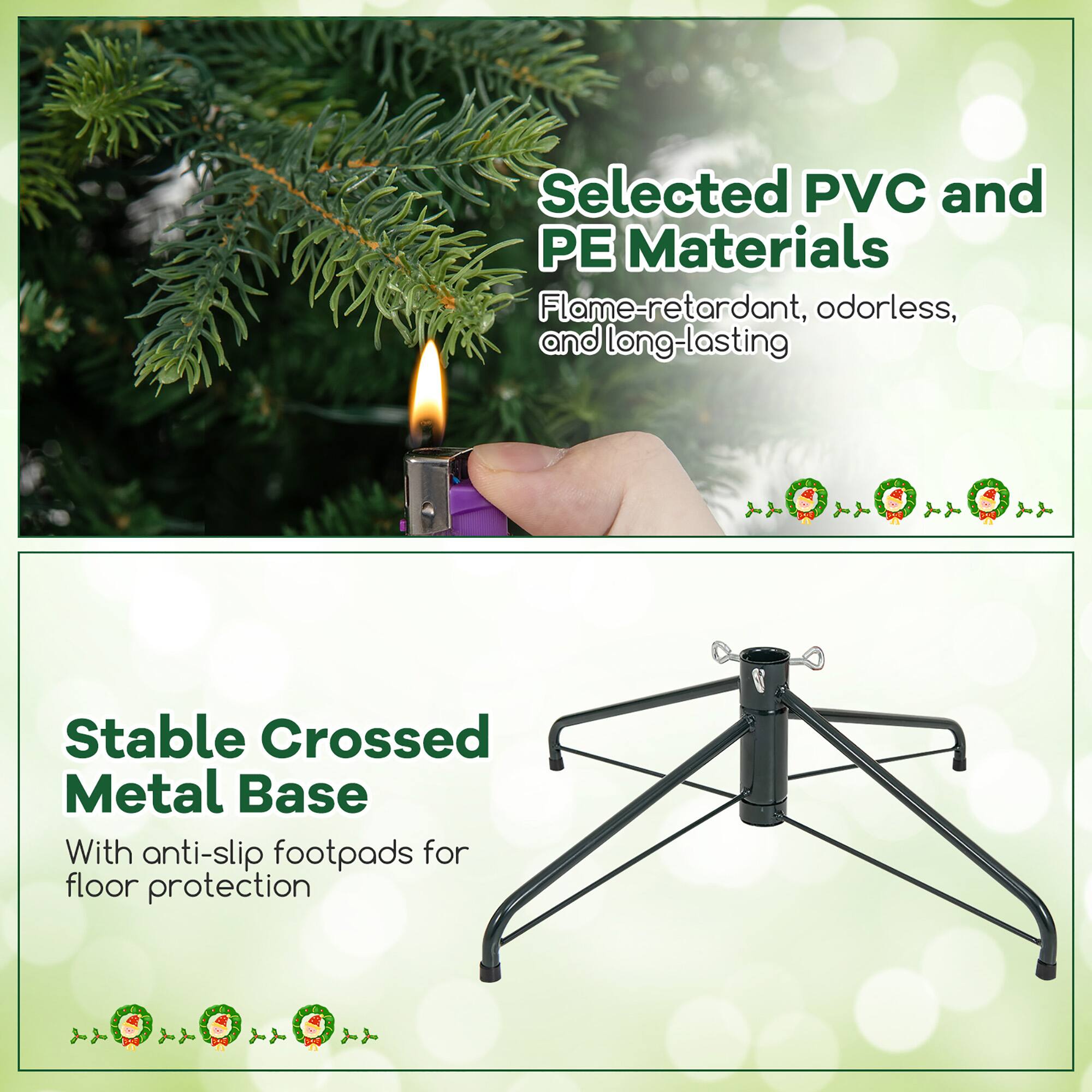 Selected PVC and PE Materials  
Flame-retardant, odorless, and long-lasting  

Stable Crossed Metal Base  
With anti-slip footpads for floor protection