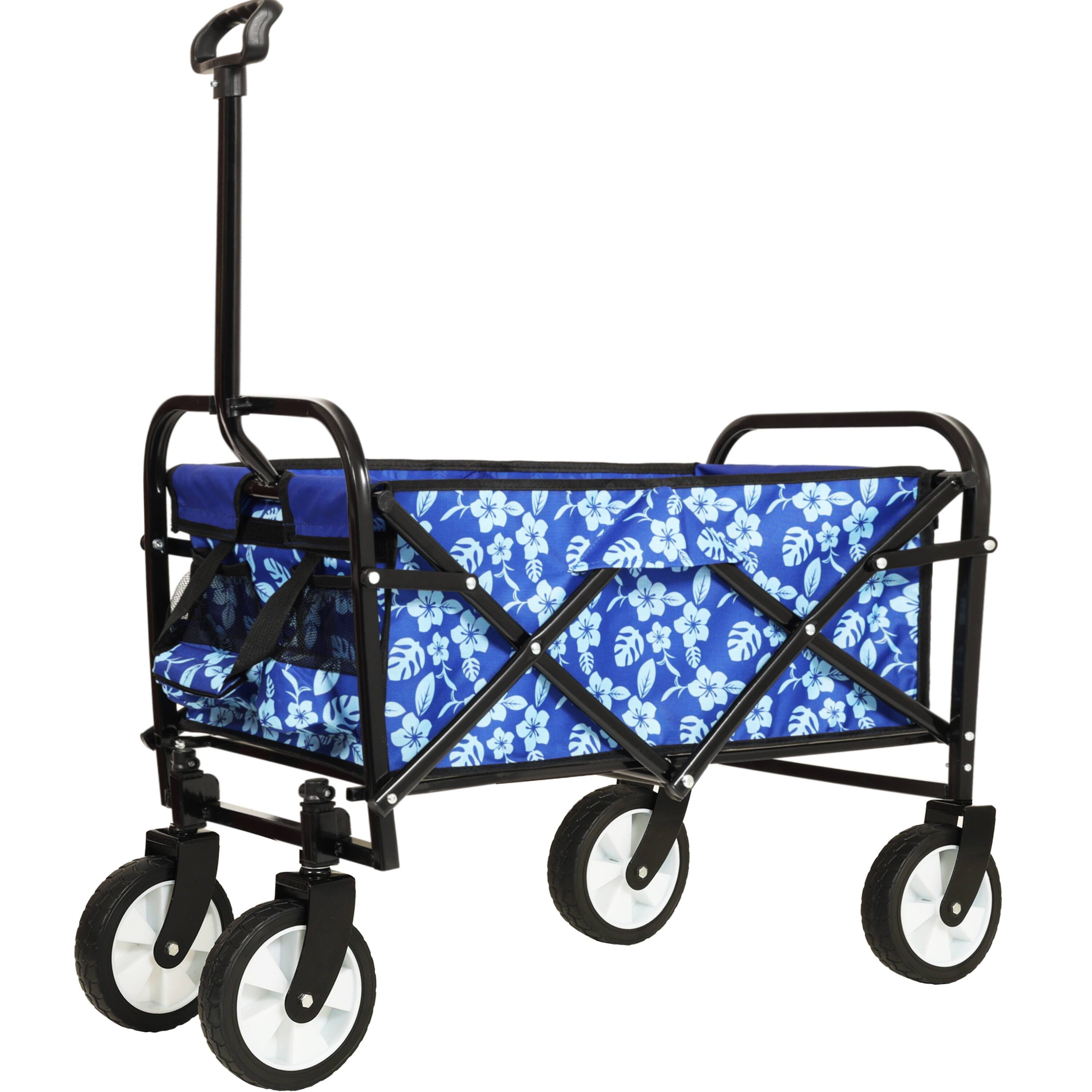 Front. APRILSOUL - Minimeetall Colorful Collapsible Foldable Wagon Cart with strapping system Supports 225lbs blue flower - Blue.