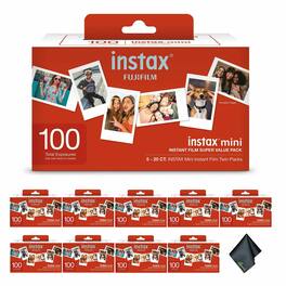Fujifilm - 10xFujifilm Instax Mini Instant Film- Super Value Pack- 100 Exposures, Microfiber Cleaning Cloth, Bundle
