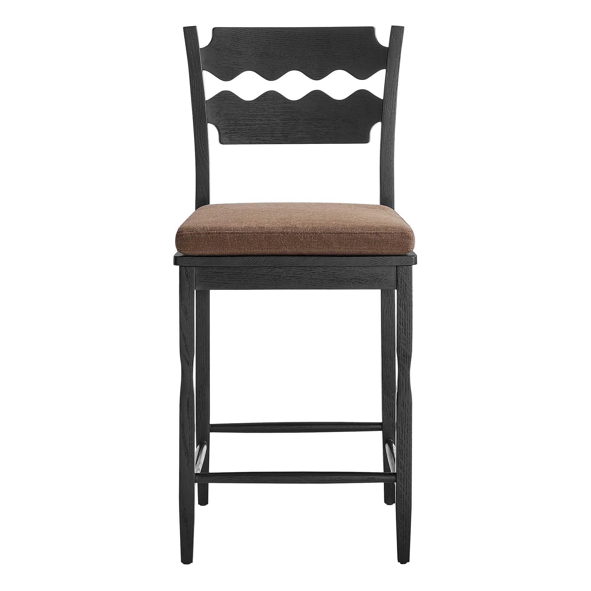 Alt View 4. Modway - Jax Oak Wood Counter Stool With Wavy Razor Back and Cushion by Modway - Black Cocoa.