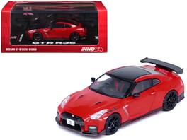 Nissan GT-R (R35) Nismo RHD (Right Hand Drive) Hood and Top 1/64 Diecast Model Car by Inno Models - Red with Carbon