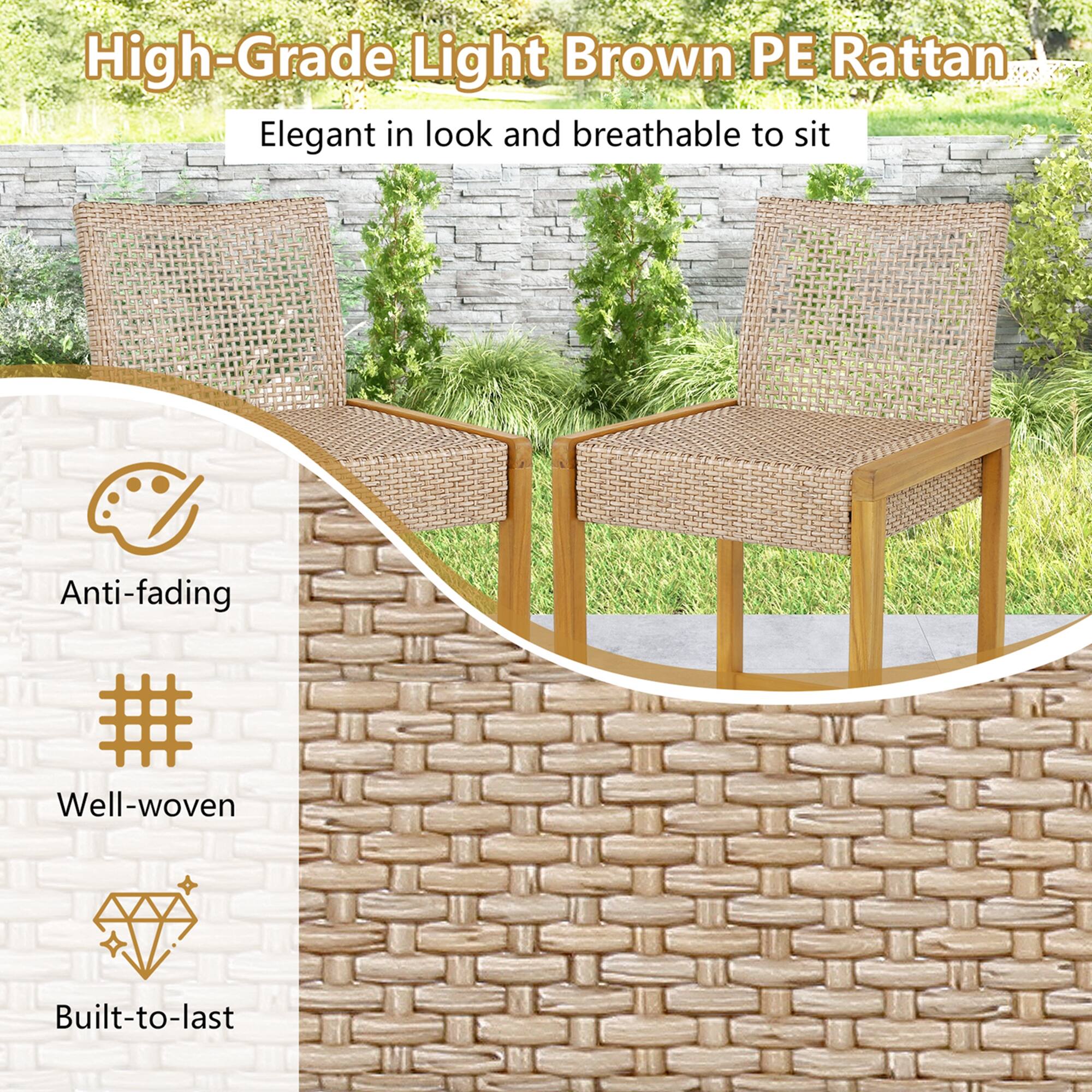 High-Grade Light Brown PE Rattan, Elegant in look and breathable to sit, Anti-fading, Well-woven, Built-to-last