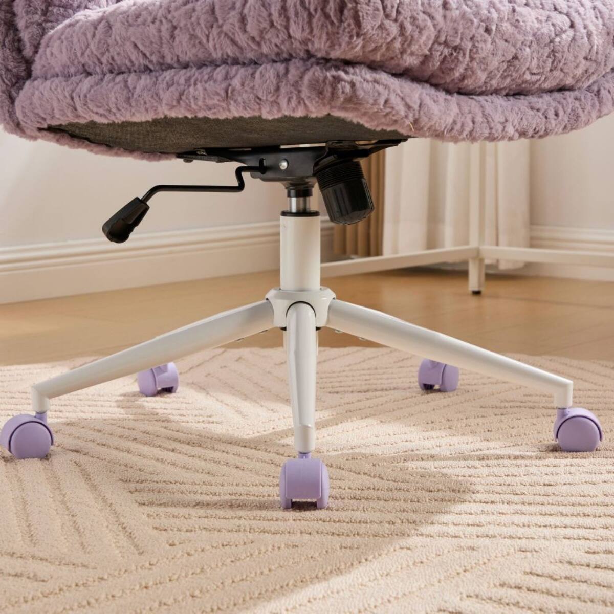 Alt View 2. HTUTWOO - 26.4 Office Chair with Back & Wheels - Plush Faux Fur,Adjustable Height & Swivel, 300LB Capacity - Makeup Chair for Home - Purple.