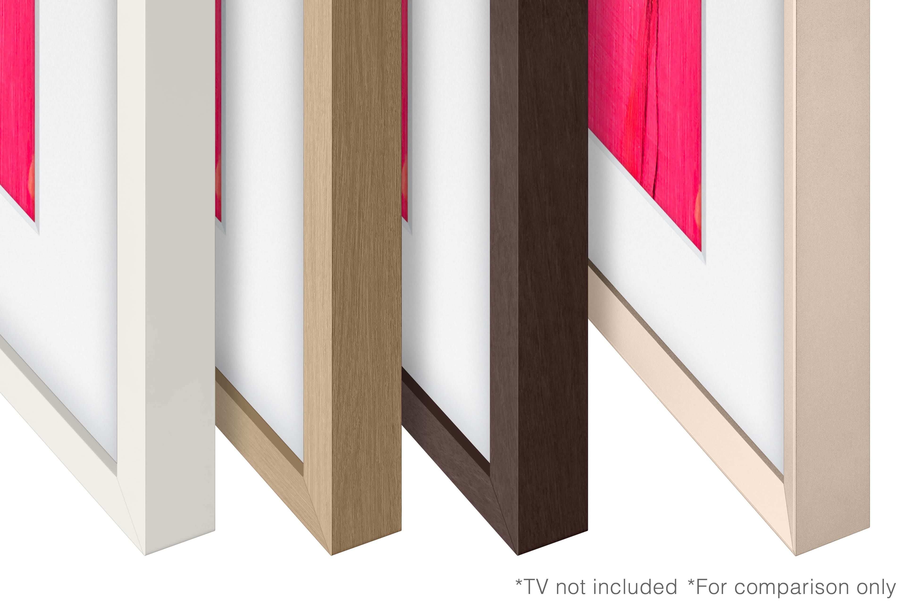 The text on the image reads "TV not included for comparison only." This suggests that the image is a comparison of different colored wooden panels, and the TV is not included in the comparison.