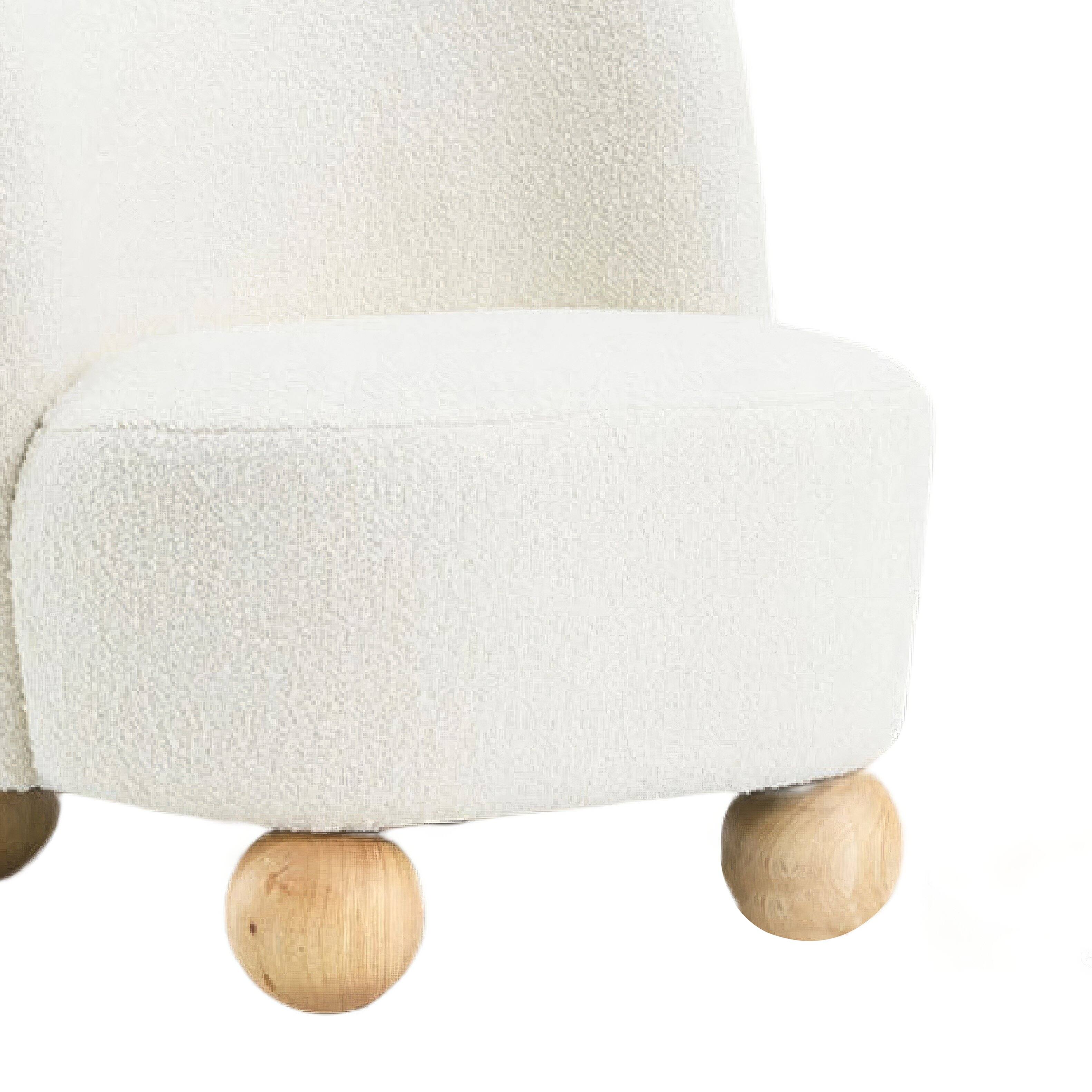 Manhattan Lane Dave Armless Accent Chair with Wooden Ball Feet, Boucle ...