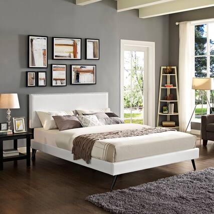 Front. Modway - Phoebe Platform Bed with Round Splayed Legs - White.