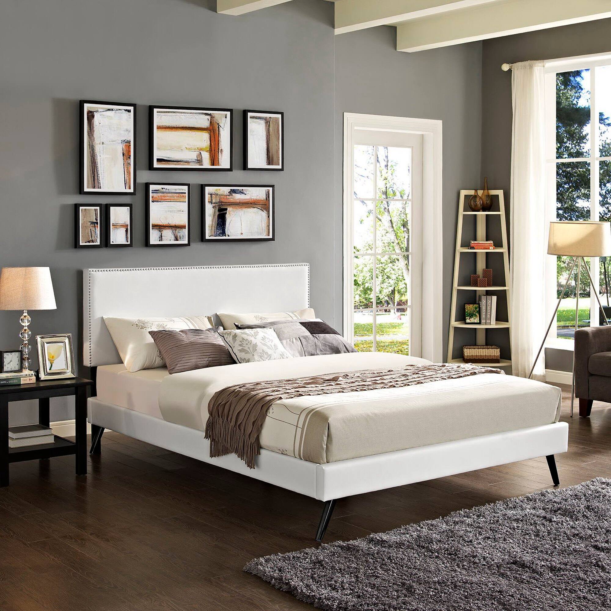 Front. Modway - Phoebe Platform Bed with Round Splayed Legs - White.